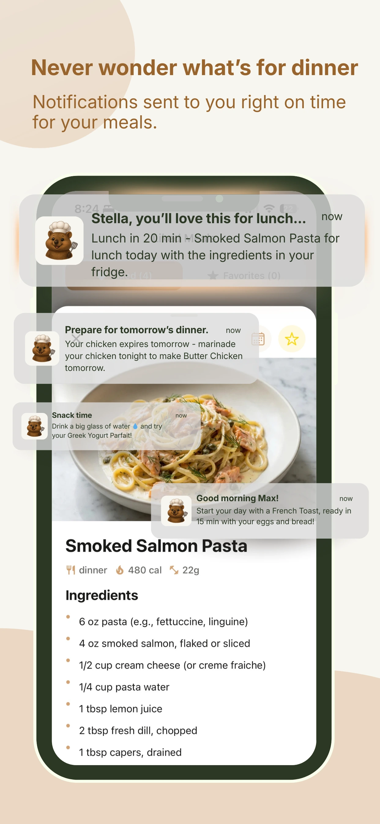 Mealody push notification with dinner suggestion
