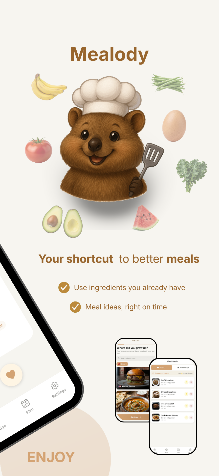 Mealody swipe interface for meal suggestions