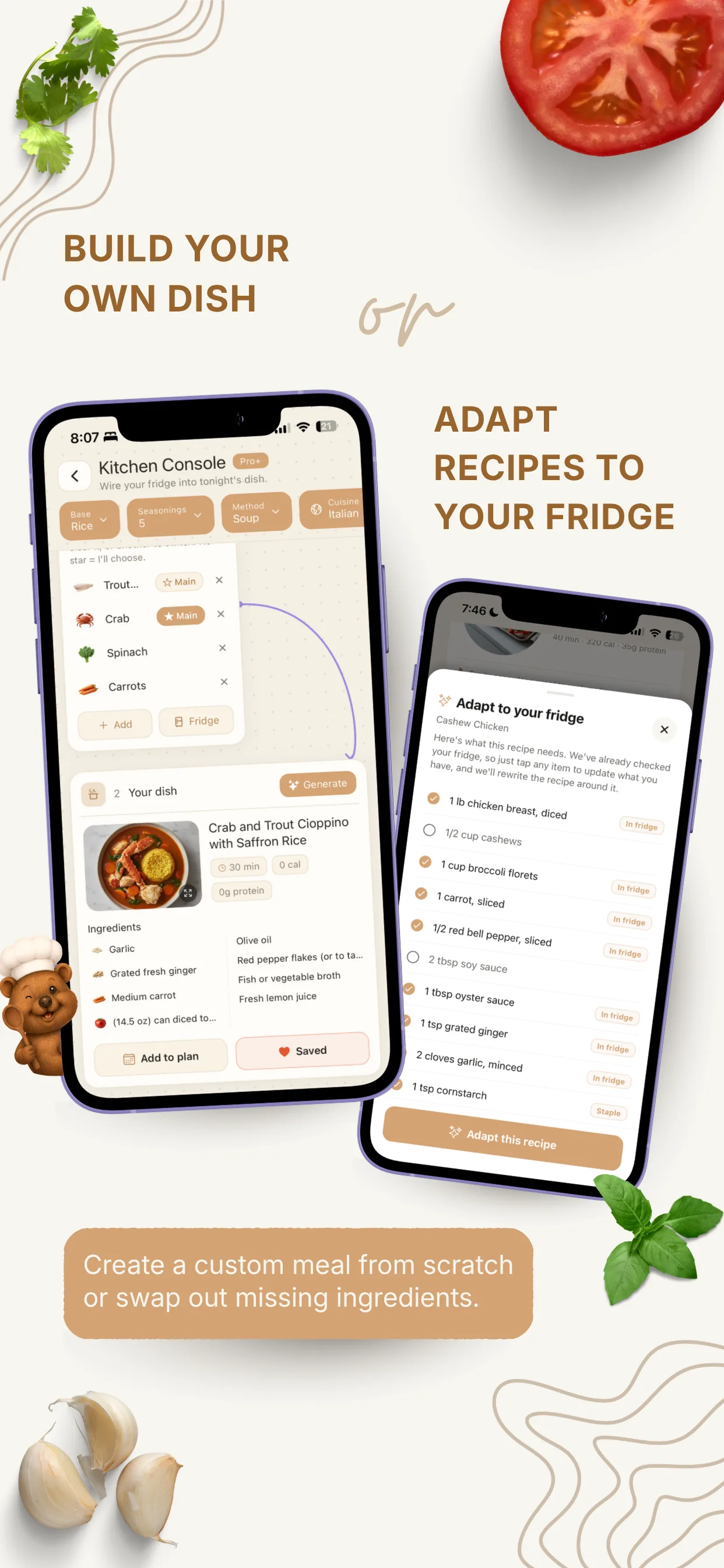 Mealody Studio building a custom dish and adapting a recipe to the fridge